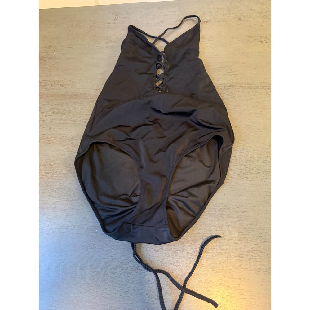 Victorias Secret Black Lace Up Braided One Piece Swimsuit Monokini Large